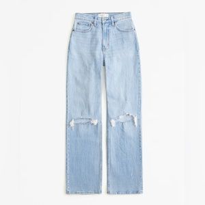 Abercrombie curve love ultra straight high rise distressed jeans